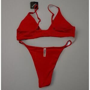 Zaful Red O-Ring Bikini Set Medium Women’s Ribbed Triangle Swimwear Two Piece
